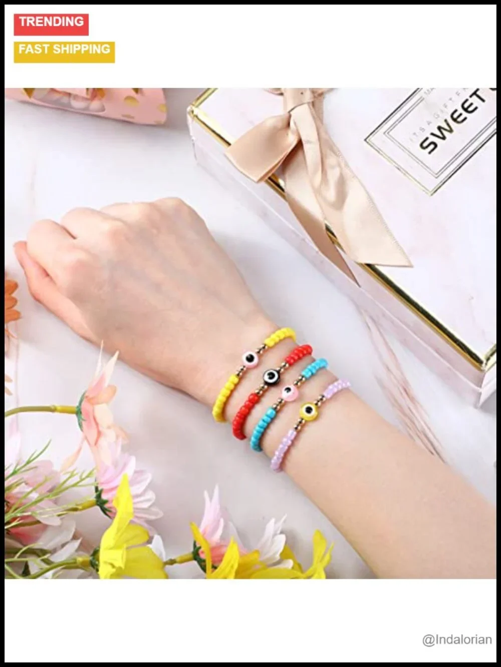 96 Pcs Evil Eye Beaded Bracelets Set Elastic Handmade